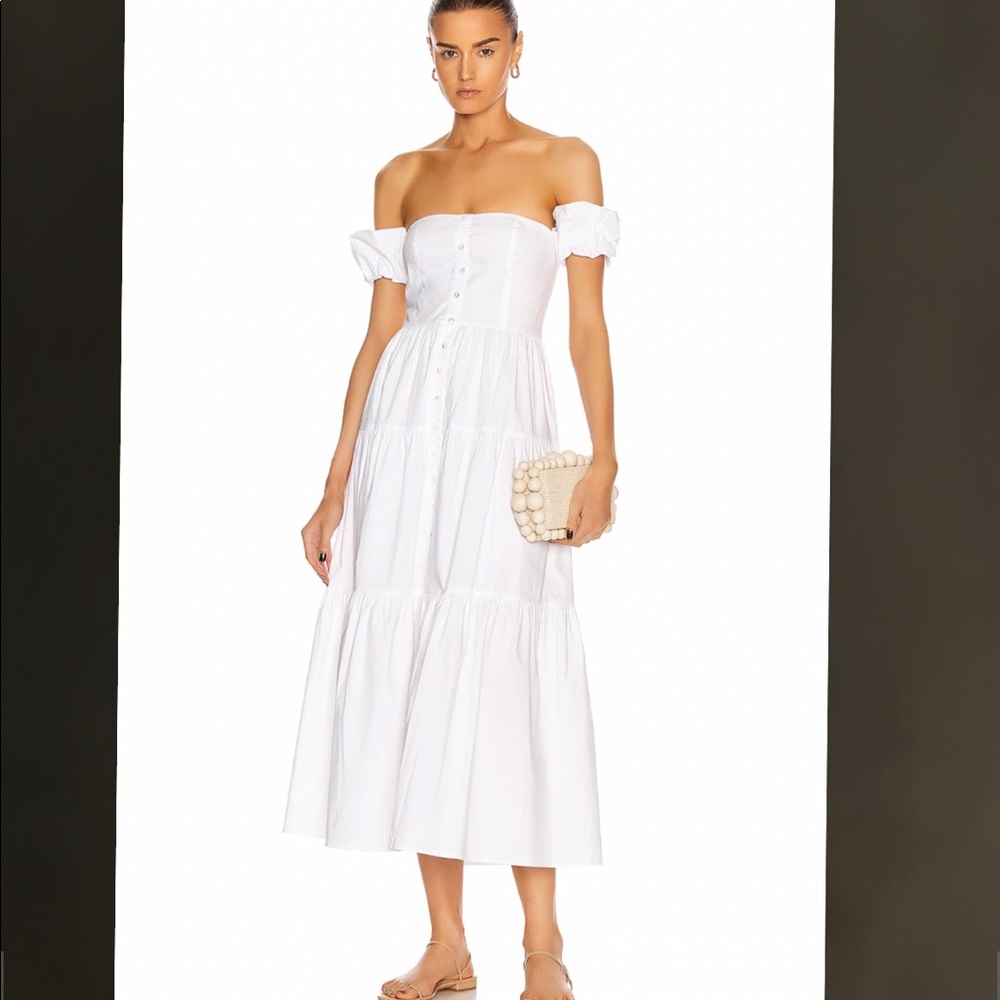 Staud Elio Dress White sz 0 off the shoulder poplin